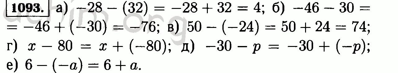 Виленкин 6 класс математика учебник номер 5.122. Номер 1093 по математике 6 класс. Виленкин шестой класс математика номер 1093. Представьте в виде суммы разность -28- -32.