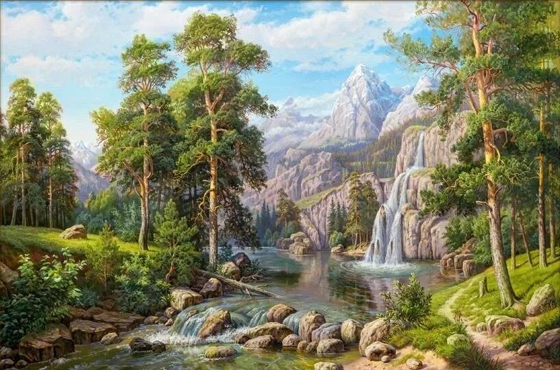Картина величие природы. Водопад живопись. Картина величие природы. Albert bierstadt художник. Горный пейзаж.