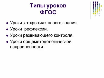 Виды уроков по фгос в начальной школе