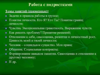 Примерные занятия