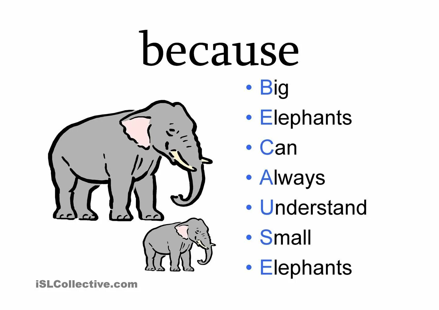 Because картинка. Elephant произношение. Бикоз. Mnemonics. Can an elephant jump