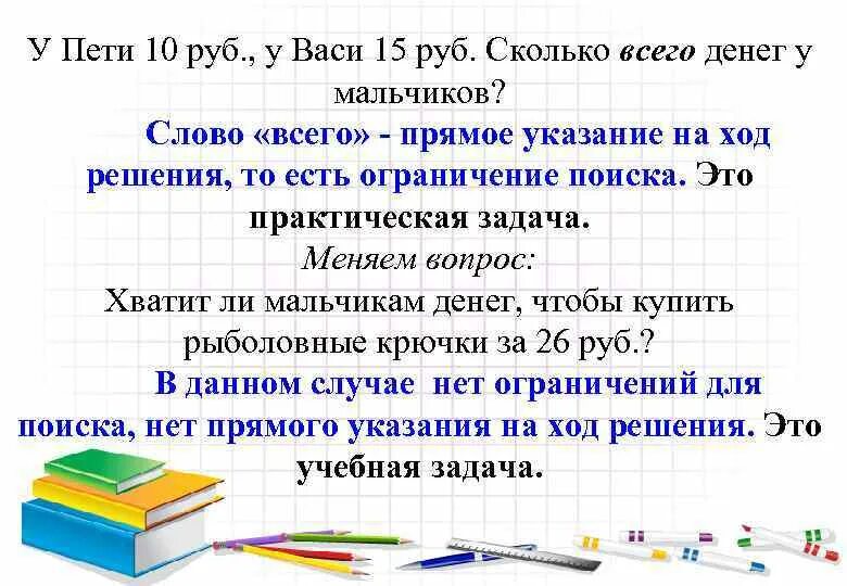 У пети было поровну денег. Практические задачи. Сколько денег у Пети. Сколько всего. Сколько у Васи денег.