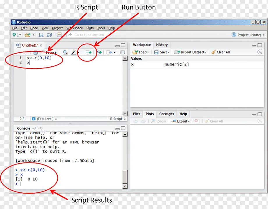 R script. Run button. dns script gui.