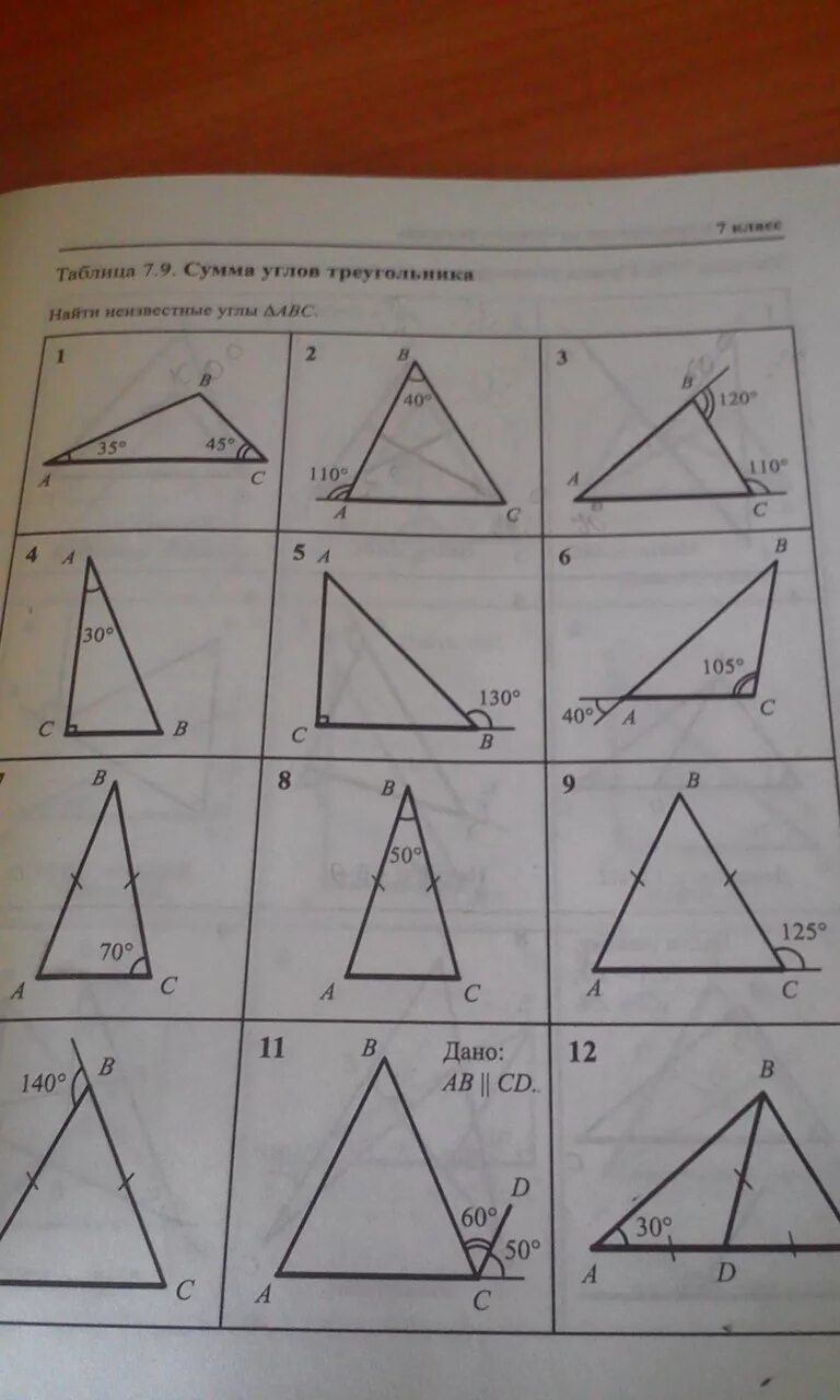 Неизвестные углы треугольника ABC. Таблица 7.10 углов треугольника. Найдите неизвестные углы треугольника ABC. Таблица 7.10 сумма углов треугольника. Тест 16 сумма углов
