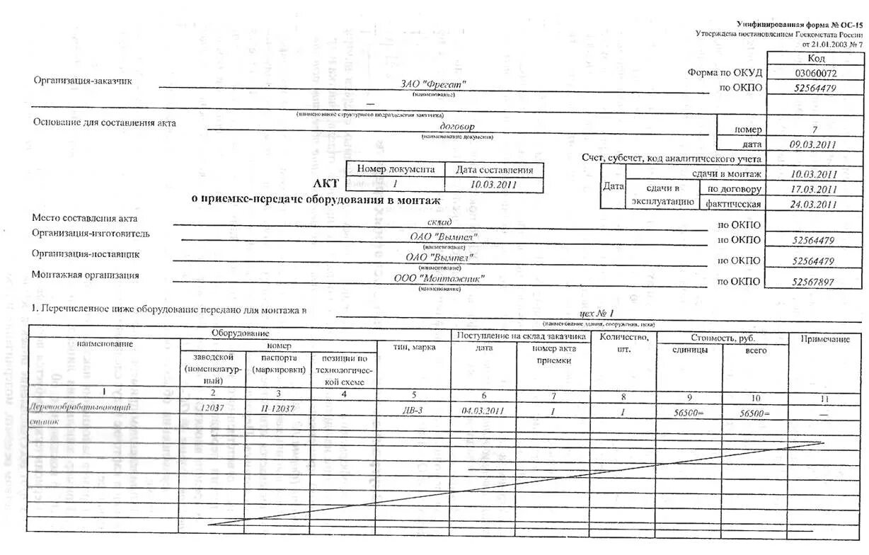 Акт о приеме-передаче оборудования в монтаж по форме ОС-15. Акт приема передачи оборудования в монтаж образец заполнения. Акт приёма-передачи оборудования в монтаж форма ОС-15. Акт о приемке-передаче оборудования в монтаж образец заполнения.