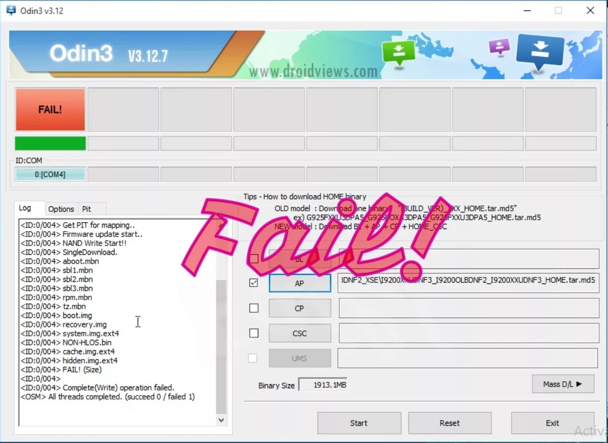 Complete write operation failed. Complete write operation failed