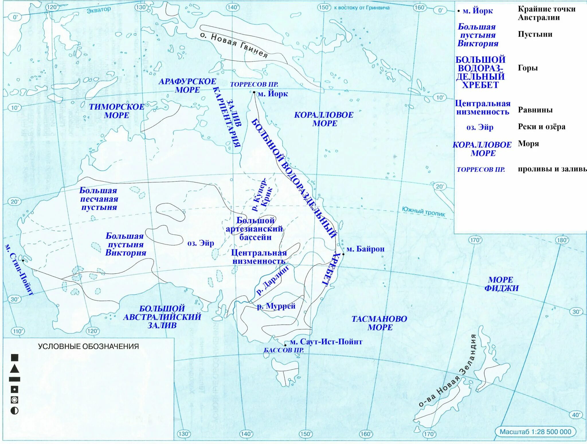 Контурная карта австралии 7 класс ответы