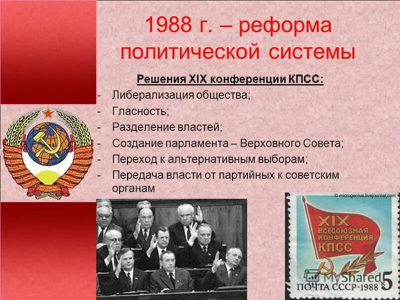 Реформы политической системы в годы перестройки. 19 Партийная конференция КПСС решения. Политическая реформа Горбачева 1988. Коммунистическая партия 1988 год. Реформа политической системы СССР В годы перестройки.