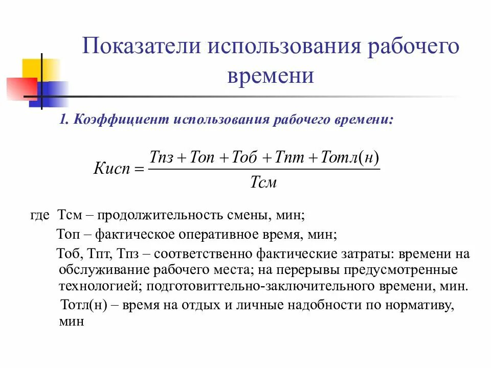 Средняя фактическая продолжительность рабочего. Показатели использования фонда рабочего времени. Как определить коэффициент использования рабочего времени. Коэффициенты использования фондов рабочего времени формула. Коэффициент использования рабочего времени формула.