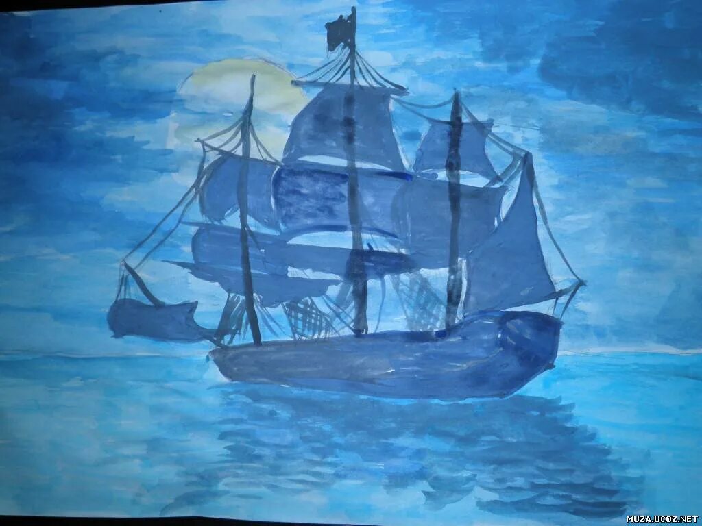 Корабль красками для детей. Парусник рисунок. Корабль мечты срисовать. Рисование в средней группе кораблик в море. Рисование морской пейзаж.