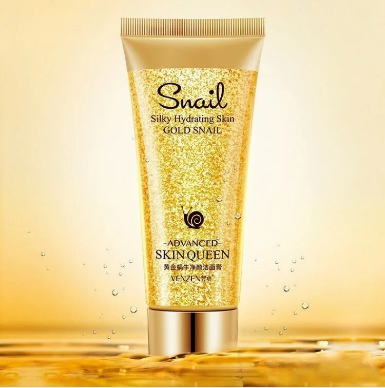 Venzen Silky Hydrating Skin Gold Snail. Гель для умывания Venzen Skin Queen. Пенка с муцином улитки и частицами золота Venzen 100 гр.. Гель-пенка для умывания, с муцином королевской улитки, Snail Skin Queen, 100 гр.. Золотой тюбик