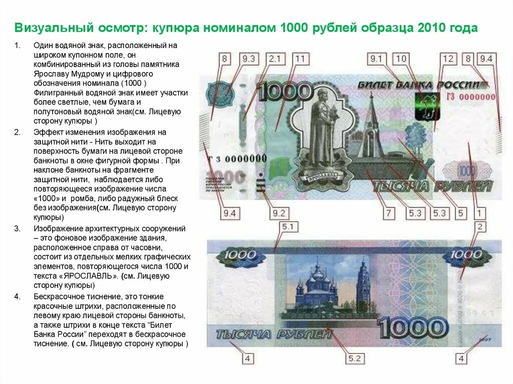 Элементы купюры. Купюра 1000 1997 года подлинность. Купюра номиналом 1000 рублей образца 2010 года. Защита банкноты 1000 рублей. 1000 Рублей 2010 года модификации.