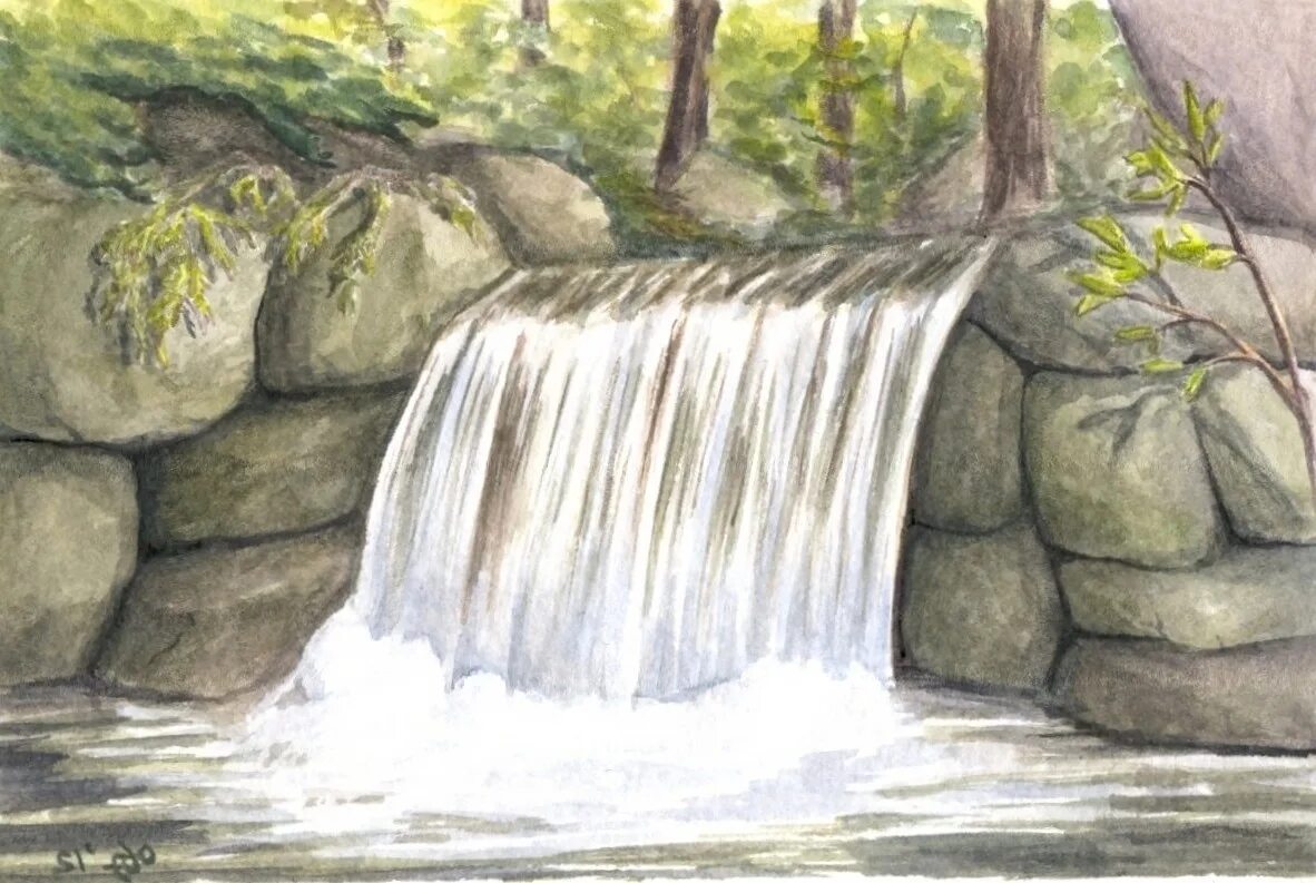 Родник картина. Водопад рисунок. Водопад рисунок для детей. Рисунки карандашом природа.
