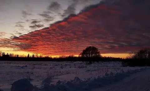 Оранжевое небо зимой