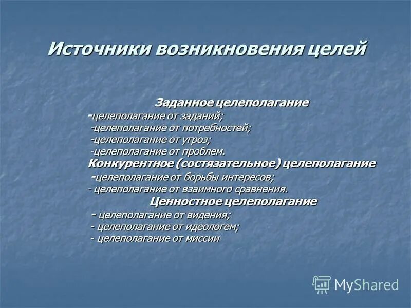 происхождение цели