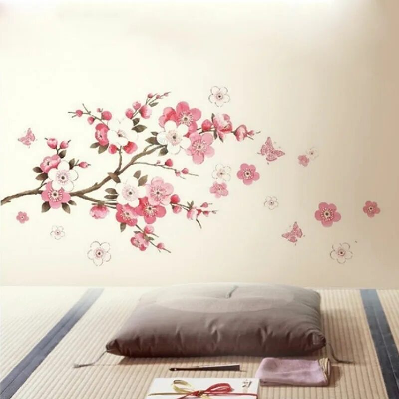 Декоративные наклейки на стену цветы. Нарисовать цветы на стене. Фотообои Сакура.