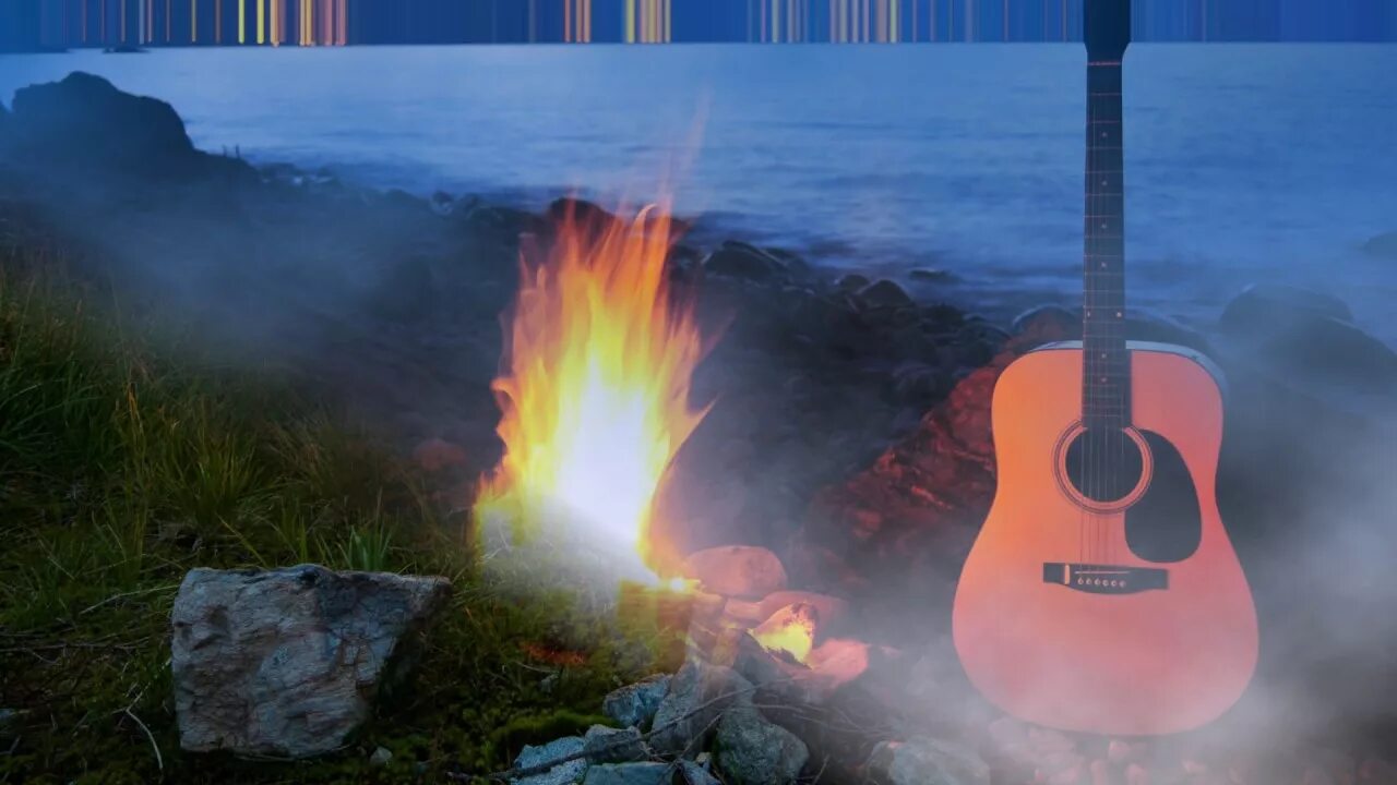 Гитара у костра. Ночные песни под гитару. Вечер у костра с гитарой. Ночные песни под гитару. Гитара у костра.