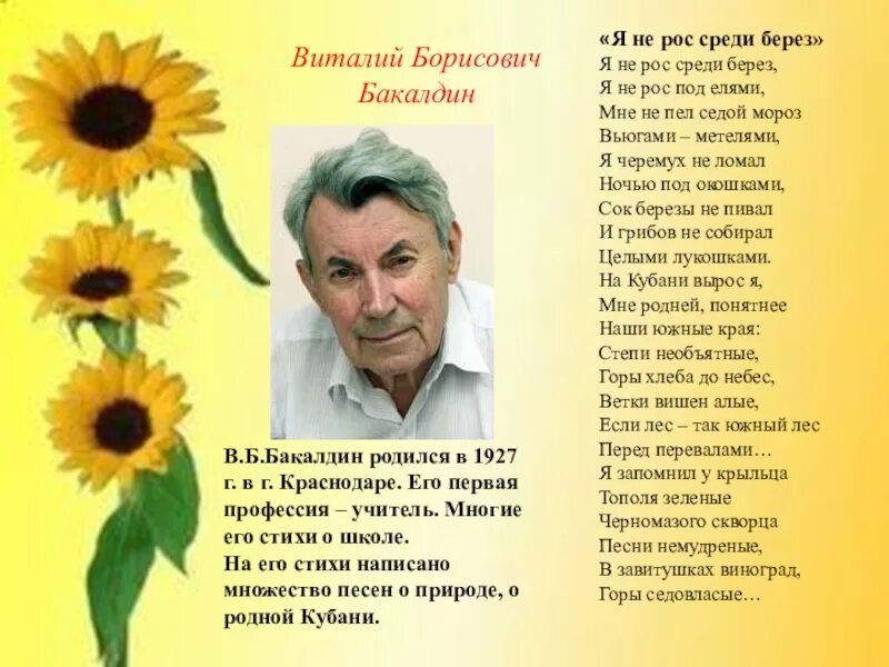 Писатели краснодарского края. Кубанский поэт Бакалдин. Стихи Бакалдина Виталия Борисовича.