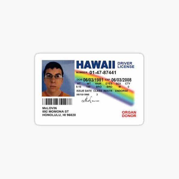 MCLOVIN ID Card. MCLOVIN Driver License. Id наклейки