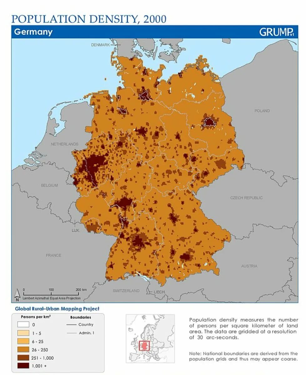 Плотность германии страны. Плотность населения Германии. Плотность населения ФРГ. Карта плотности населения Германии. Районы с наибольшей плотностью населения в Германии.
