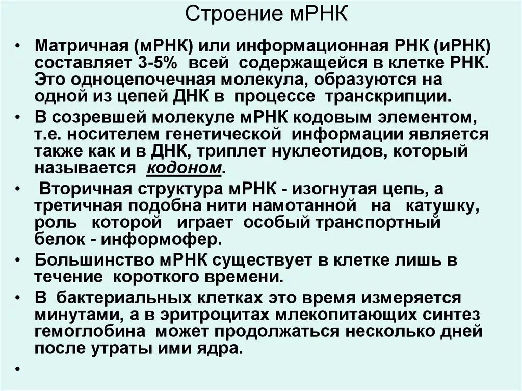 Матричная днк начинается. Стрлкник матричной РНК. Матричная РНК строение. Структура матричной РНК. Строение МРНК.