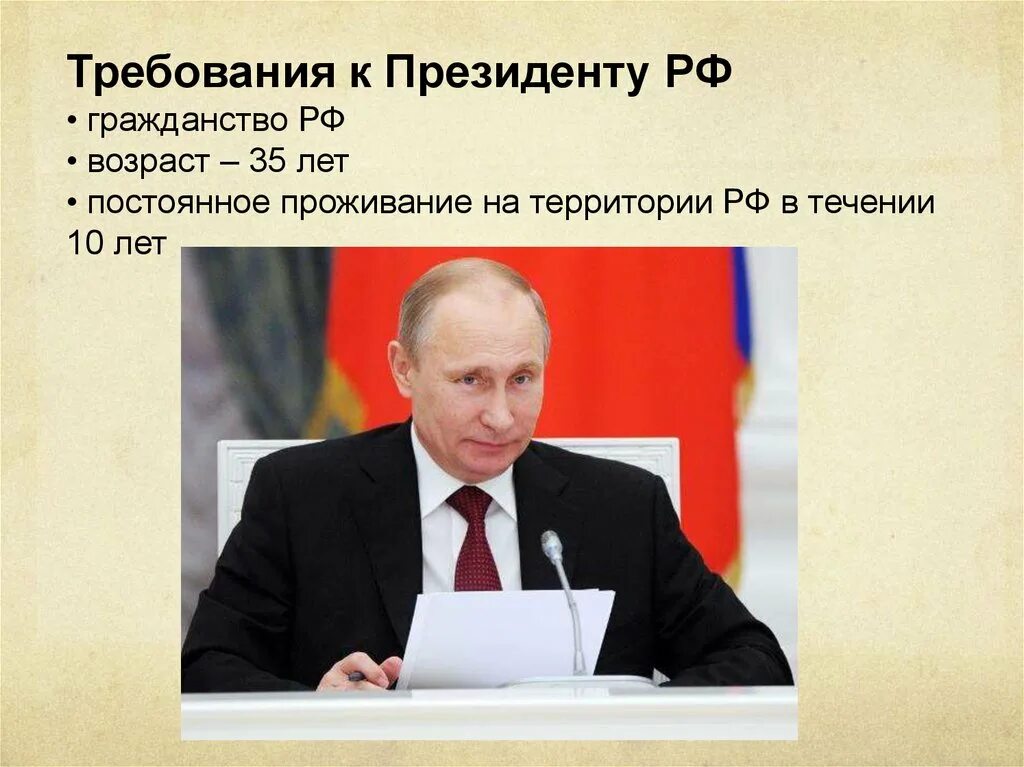 Критерии для президента РФ. Стать президентом россии возраст