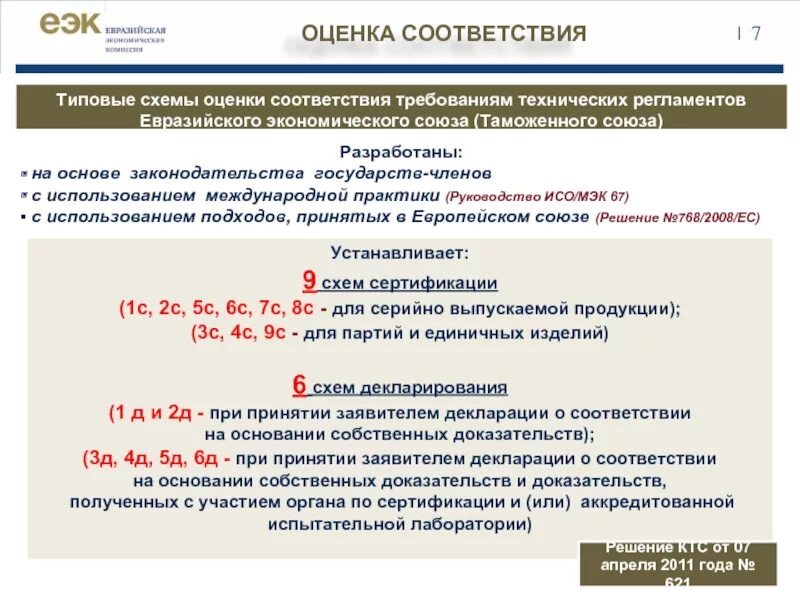 Типовые схемы оценки соответствия в рамках еаэс