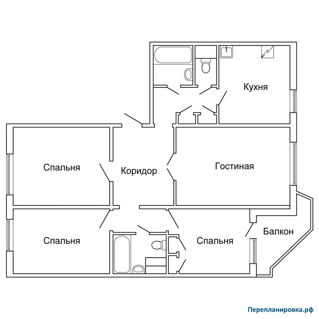 Чертеж квартиры 4 комнаты