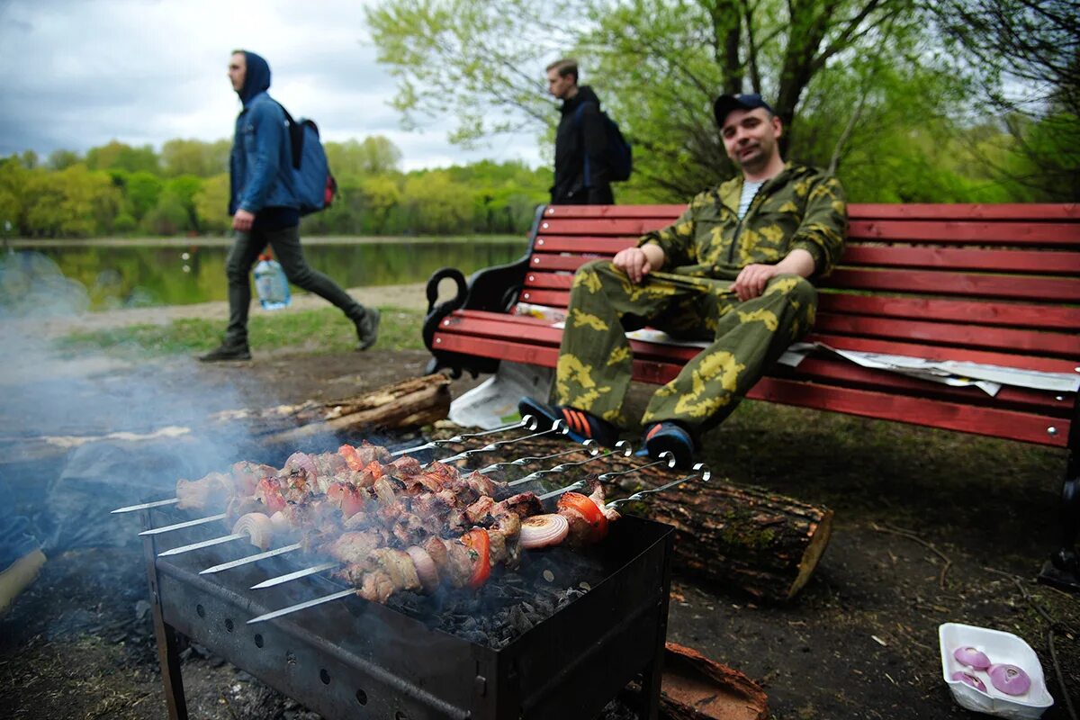 Можно в городе жарить шашлык. Шашлыки на природе. Шашлыки в парке. Россияне на шашлыках. Жарим шашлык на природе.