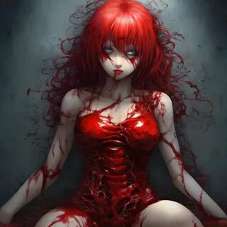 девушка, аниме, гуро, guro, живот, внутренности, gore, вспорот, красное.