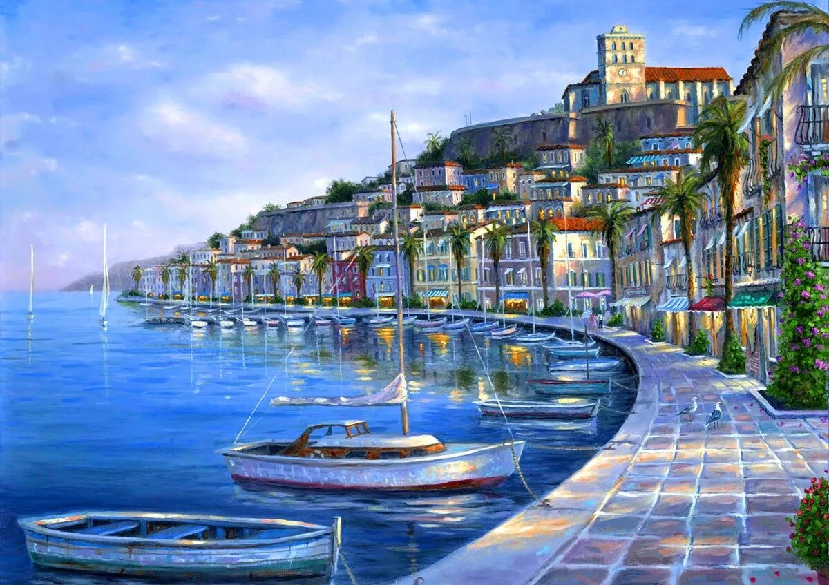 Пейзаж город море
