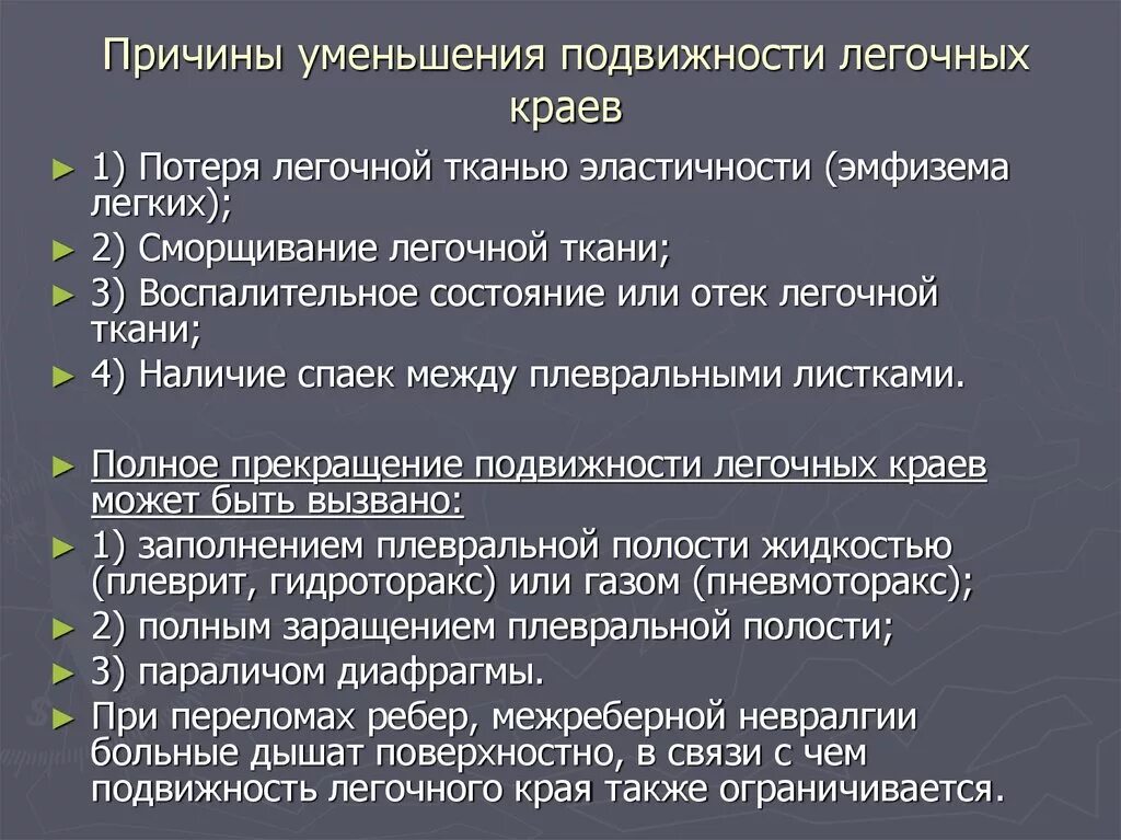 Причинами уменьшения подвижности Нижнего края легких являются. Ограничение подвижности Нижнего лёгочного края. Причины уменьшения подвижности Нижнего легочного края. Подвижность Нижнего легочного края уменьшается при.