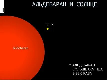 Размер звезды альдебаран