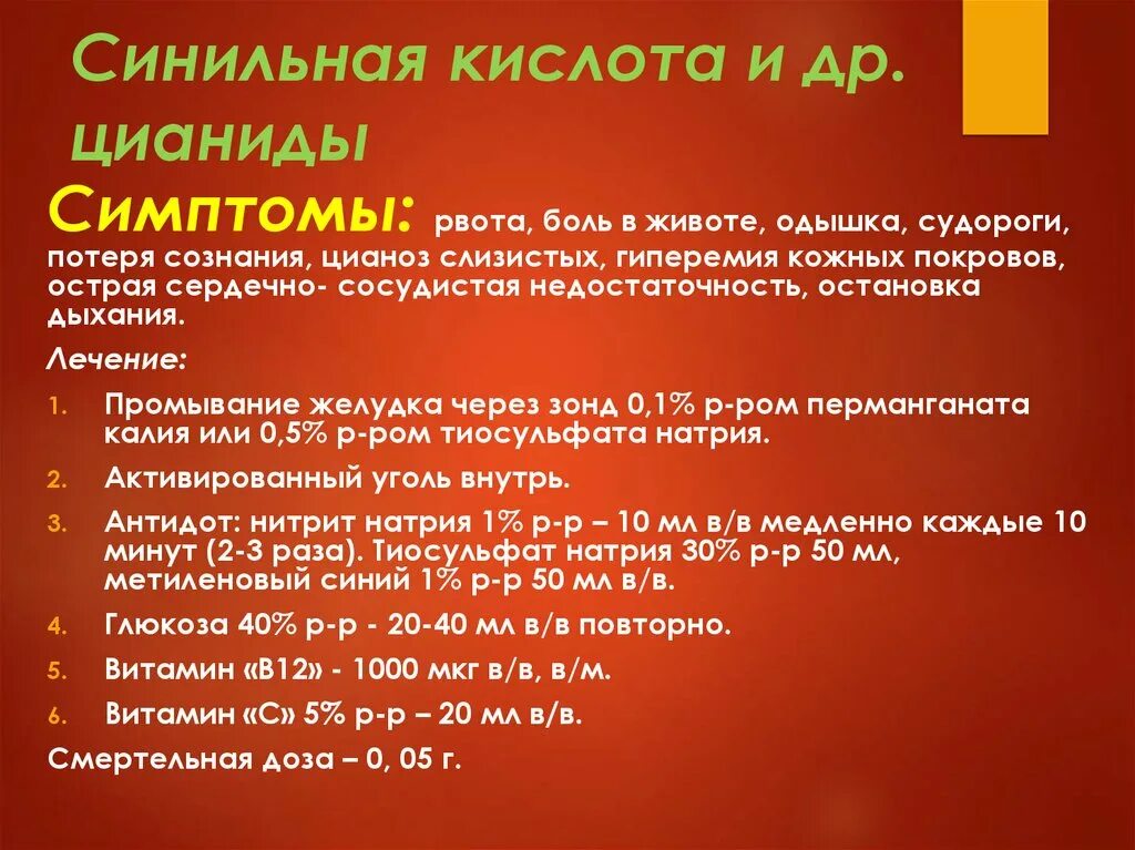 Синильная кислота тест. Антидот при отравлении синильной кислотой. Симптомы поражения синильной кислотой. Отравление синильной кислотой симптомы. Признаки поражения синильной кислотой.