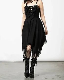 женские платья Killstar Anshee Lace-Up Dress Black Cosette Front Goth Alterative