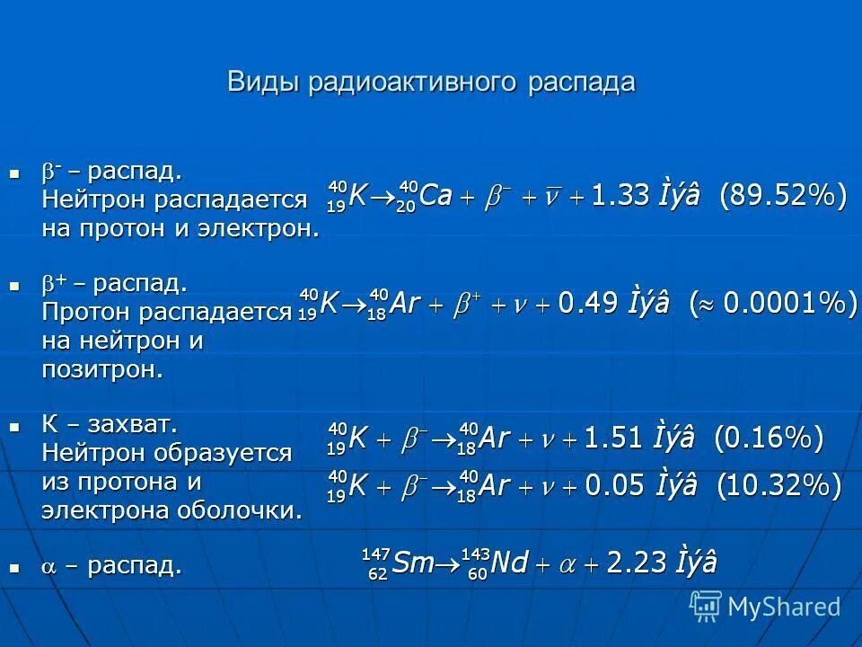 Распад частицы протон нейтрон. Виды радиоактивного распада. Основные типы радиоактивного распада. Перечислите основные типы радиоактивного распада. Основные виды радиоактивного распада ядер..