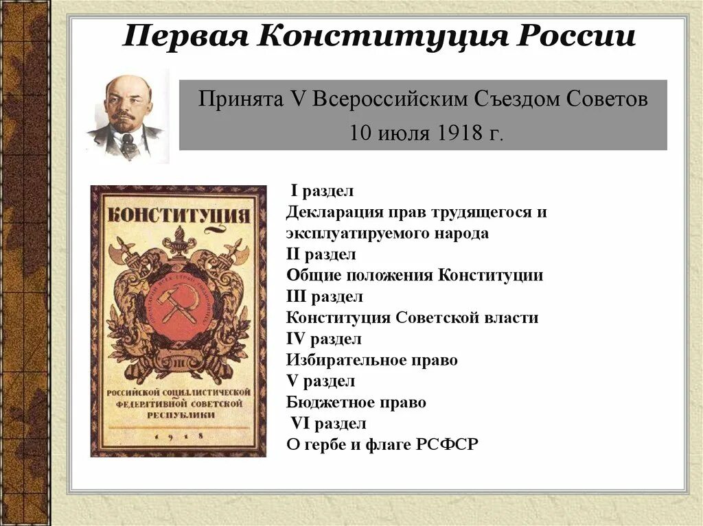 Первым был принят. Первая Конституция в России 1918 10 июля. Первая Конституция России. Первая Конституция Росси. Принятие первой Конституции России.