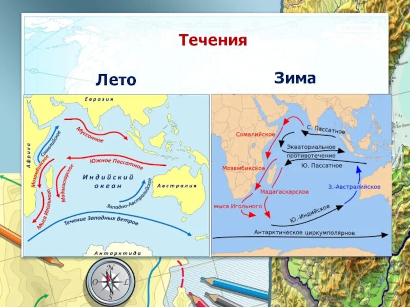 Морских течений действует в тихом океане. Карта течений индийского океана. Течения индийского океана теплые и холодные. Направление течений индийского океана. Морские течения индийского океана.