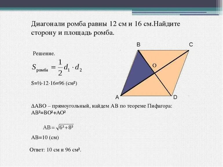 Как найти другую диагональ ромба. Как найти диоганальромба. как найти диагональ ромба. как найти сторону ромба по диагоналям. кпк найти диагональь ромба.