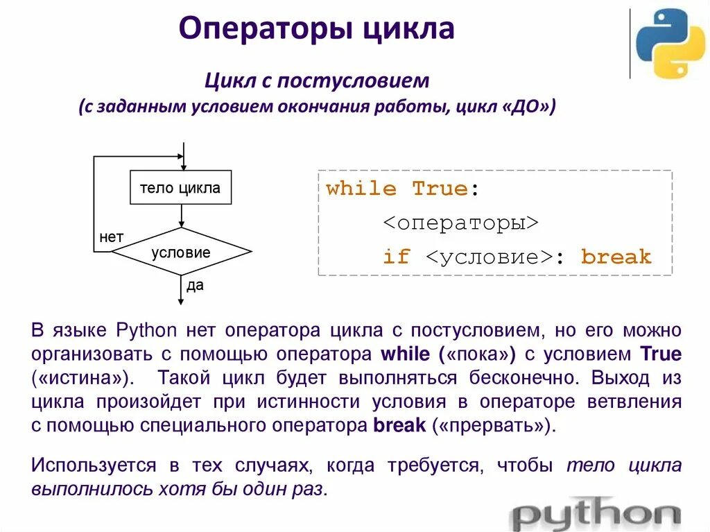 Цикл заданным условиям продолжения работы окончание работы. Оператор цикла с постусловием. Синтаксис оператора цикла с постусловием. Оператор цикла с постусловием c++. Цикл с постусловием в питоне.