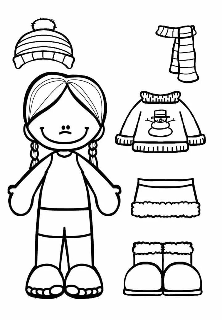 Clothes worksheets for kids. Раскраска кукла в зимней одежде. Раскраска одежда для кукол для детей 4-5. Раскраска кукла с одеждой. Одежда для прогулки раскраска.