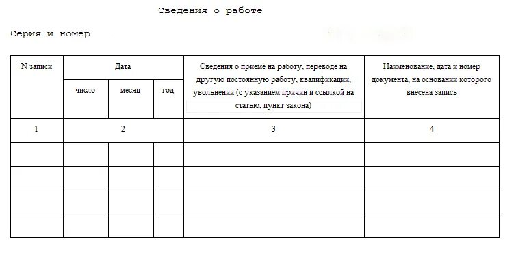 Форма трудовой книжки сведения о работе. Сведения о работе трудовой книжки пример. Бланк трудовой книжки сведения о работе образец. Трудовая книжка сведения о работе бланк.