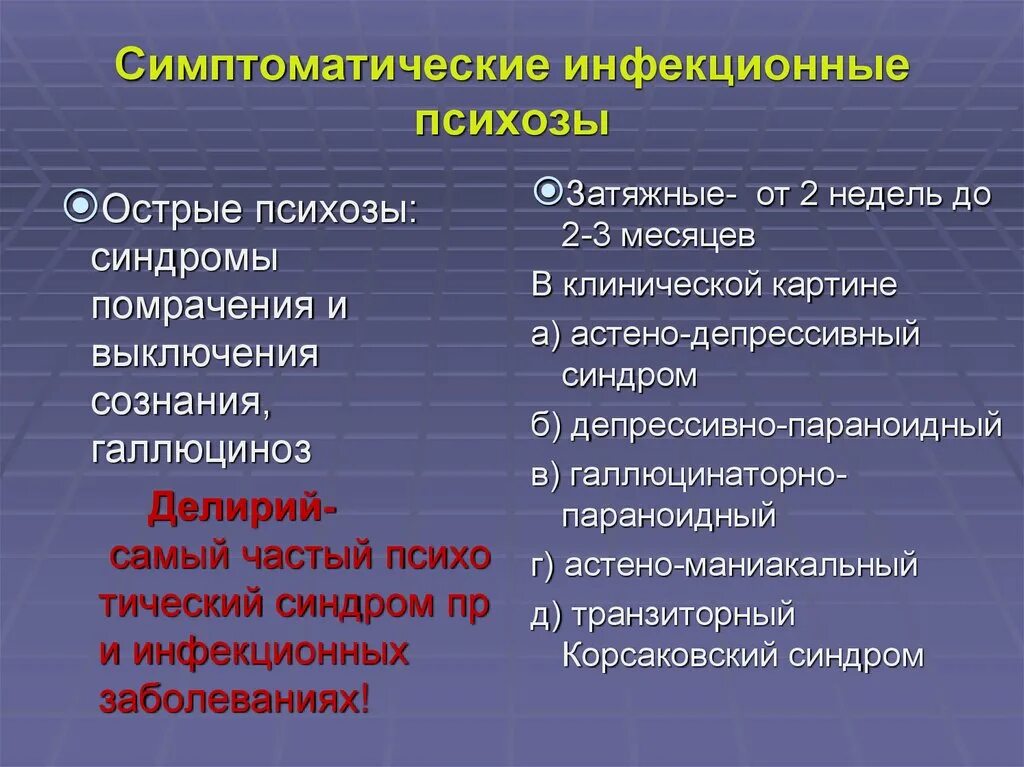 Соматические и инфекционные заболевания. Симптоматические психозы. Симптоматические психозы виды. Острые симптоматические психозы. Симптоматические психозы, синдромы.