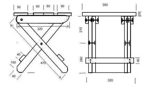 Чертеж табурета с размерами