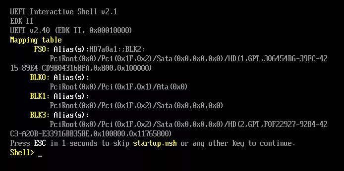 Команда Shell Startup. EFI Shell. Первое включение линукс. Запуск EFI. Uefi interactive shell v 2.2