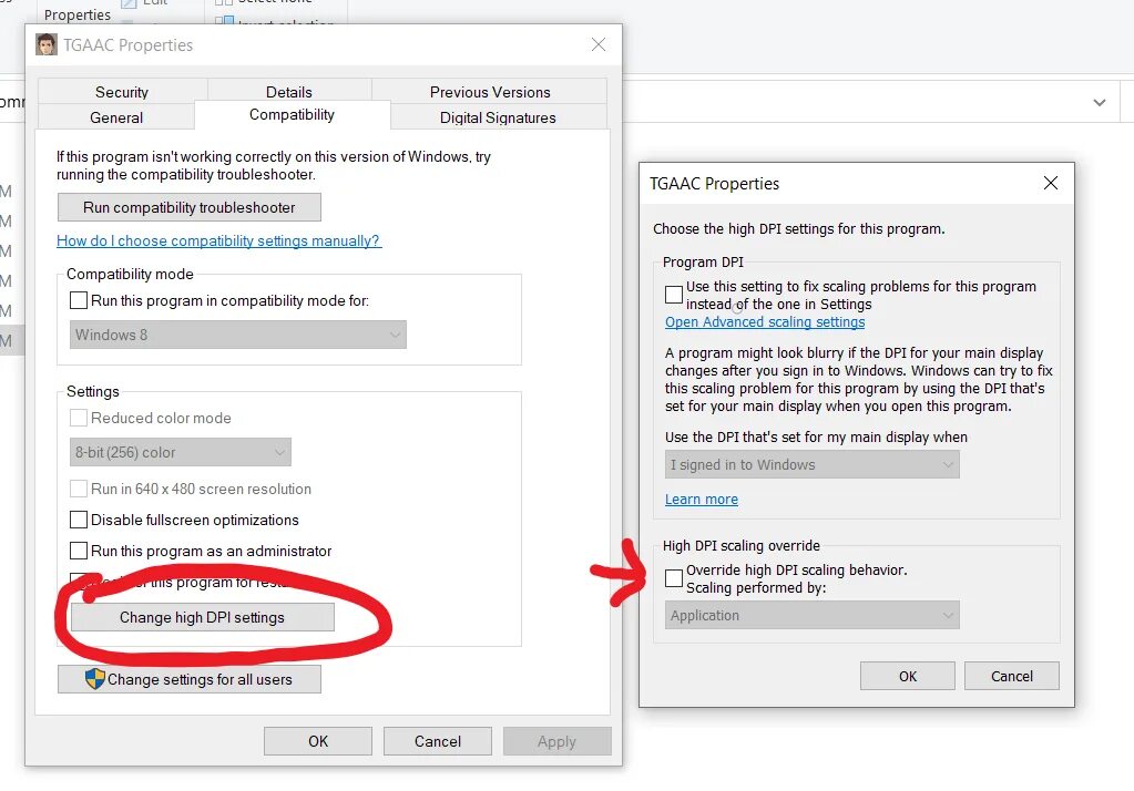 App override. Windows override.