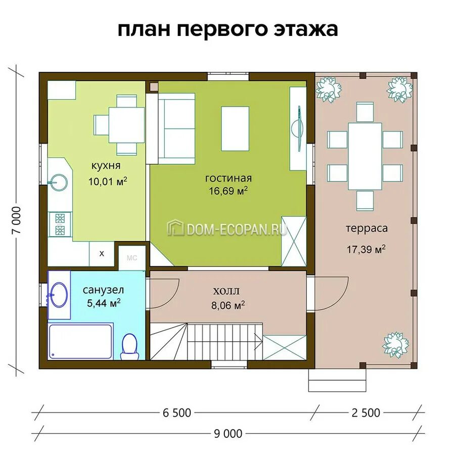 Проект каркасного дома 6 на 10 Проект каркасного дома "Каркасный дом "Севастополь"" под ключ, размер 7,5*10: оп