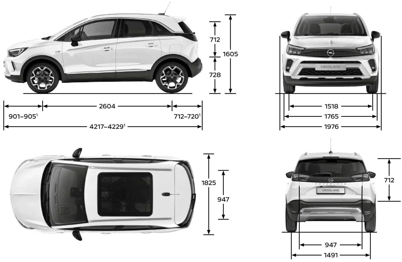 Какая длина белой. Опель Кроссланд 2021 габариты. Opel Crossland x габариты. Размеры багажник Opel Crossland. Opel Crossland 2021 Размеры.