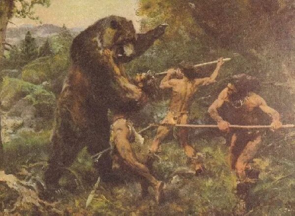 Охота на пещерного медведя у древних людей. Древние люди. Древняя охота. Первобытная охота.
