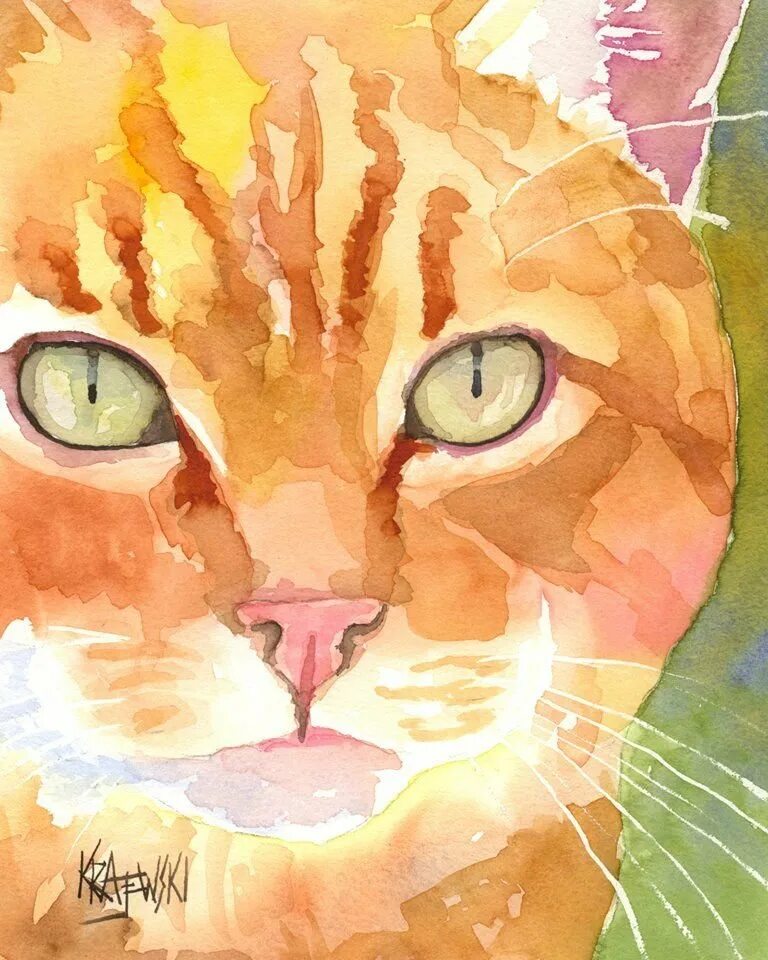 Как нарисовать кошку гуашью. Рыжий кот гуашью. рыжий кот акварелью. рыжие коты акварелью. морда кошки акварелью.